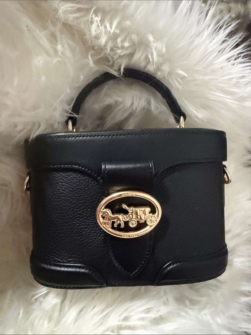 Coach Georgie Black Top-Handle Bag with Gold Carriage Emblem